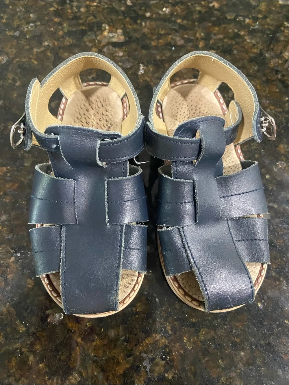 Salt Water Sandals by Hoy Navy Leather Fisherman-Style Kids Sandals